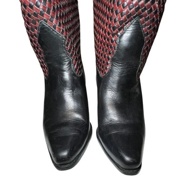 L.L. Bean Dingo Braided Leather Western Boots 5.5 Black Brown Boho - Picture 6 of 16
